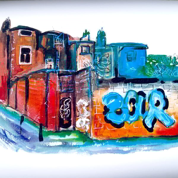 Wonky backstreet Liverpool watercolour print