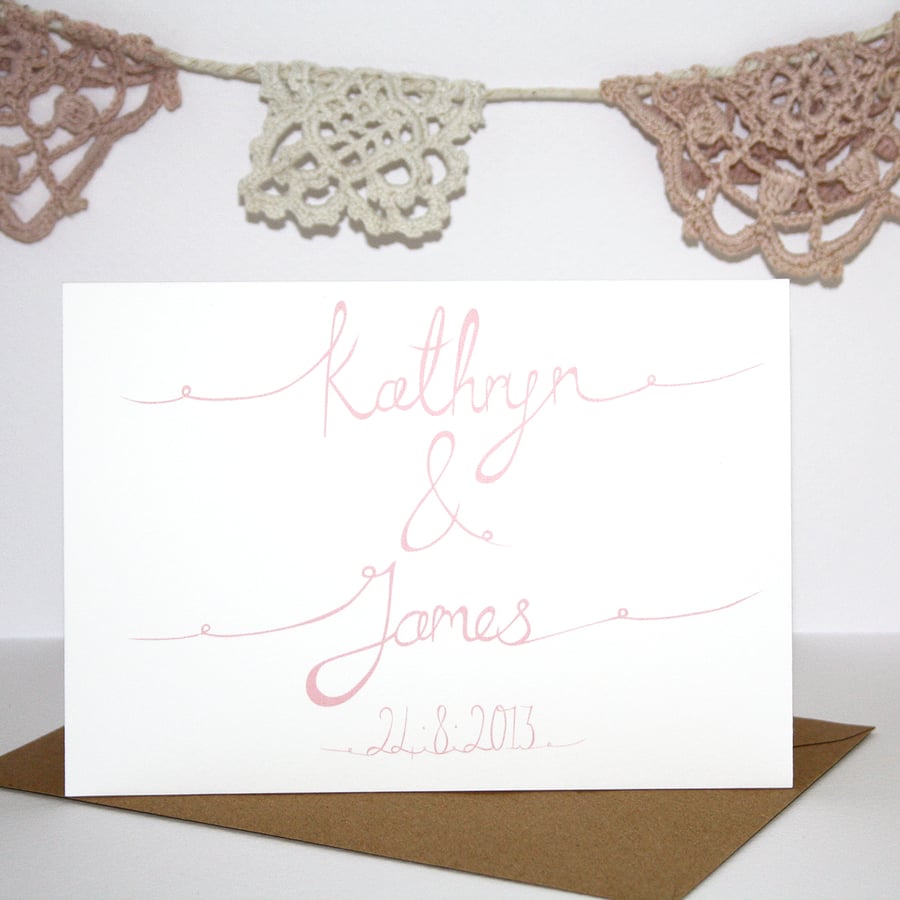 Personalised hand lettered wedding card