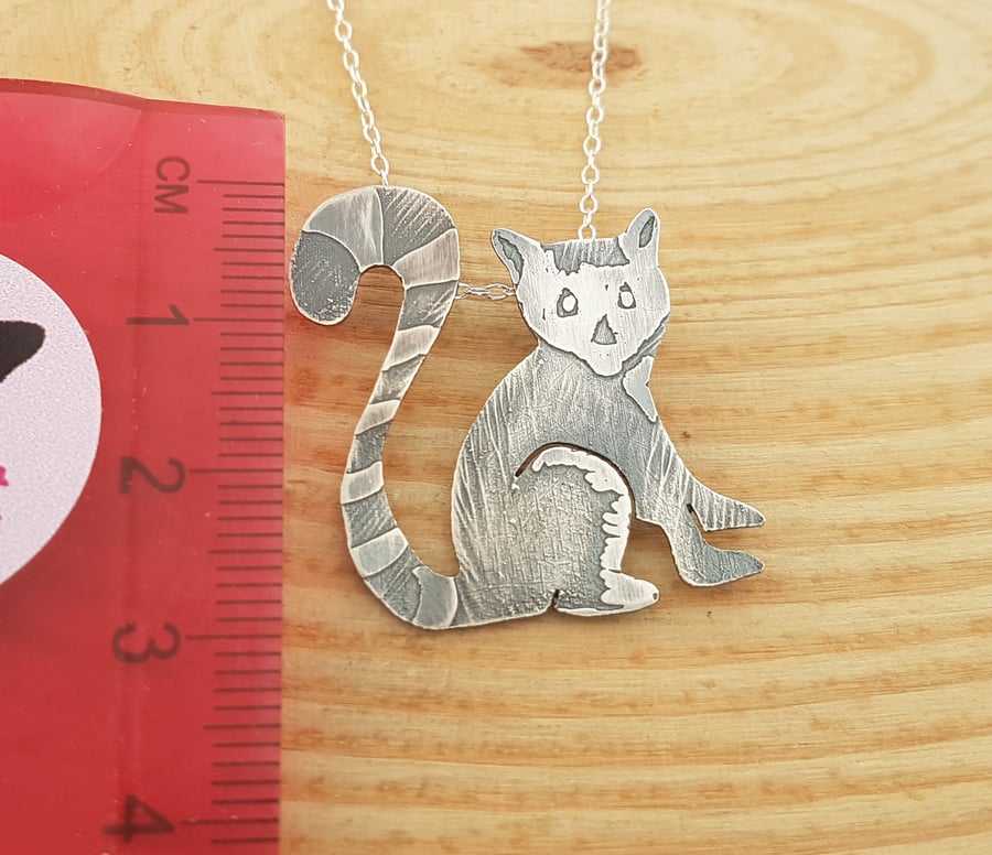Sterling Silver Etched Lemur Necklace