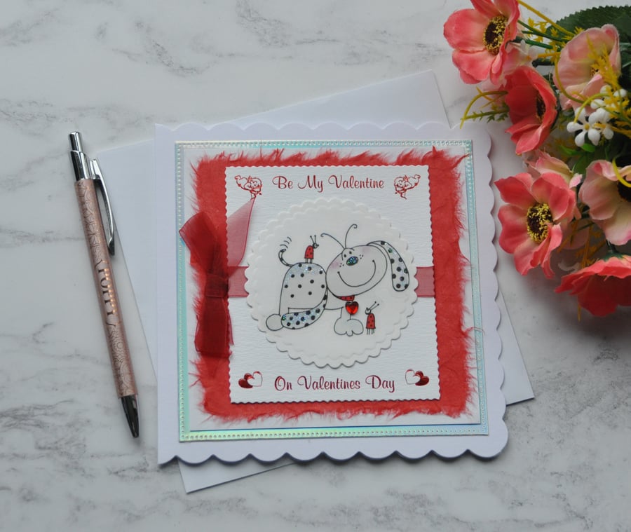 Be My Valentine's Day Puppy Dog Love Heart Free Post 3D Luxury Handmade Card 