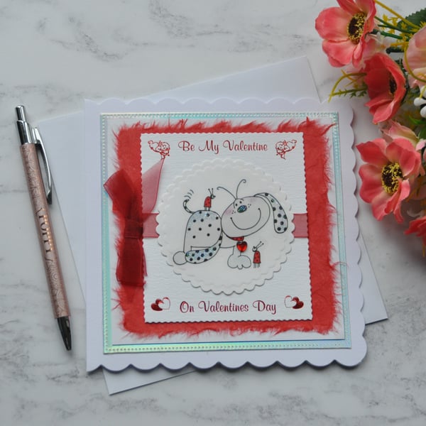 Be My Valentine's Day Puppy Dog Love Heart Free Post 3D Luxury Handmade Card 