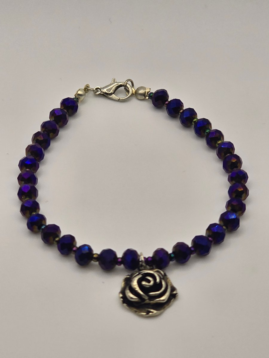 Dark Purple Rose Charm bracelet 