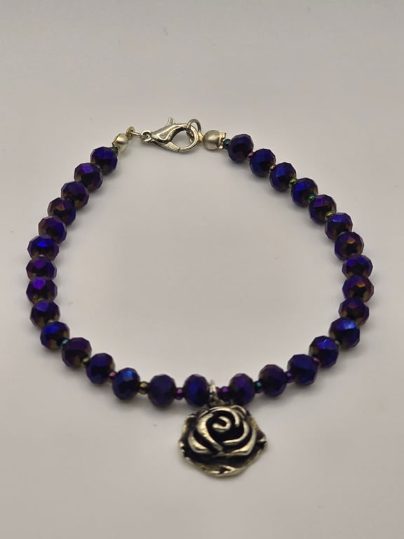 Dark Purple Rose Charm bracelet 