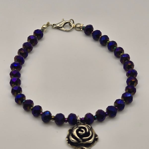 Dark Purple Rose Charm bracelet 