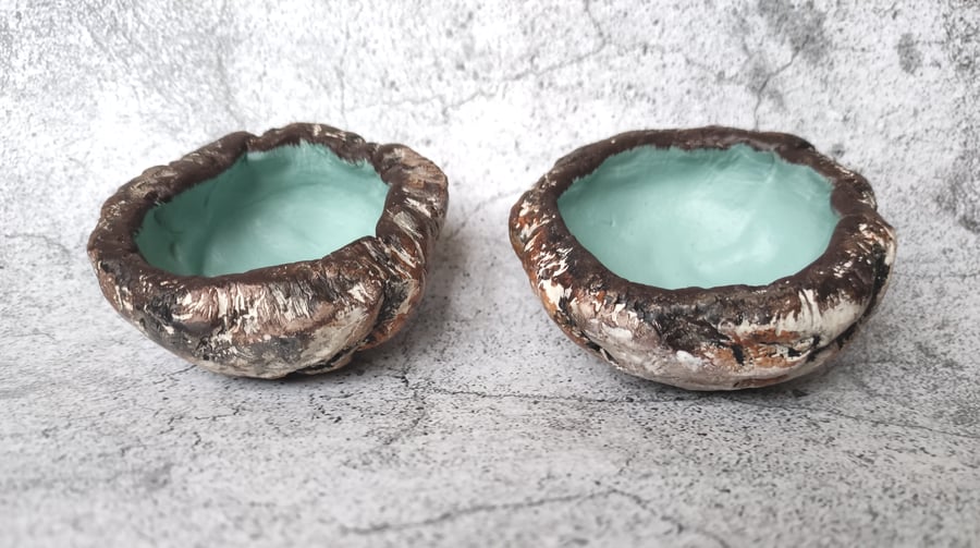 Clay Silver Birch Bark Bowls, Spring Green, Rustic Offering Bowls, Wabi Sabi