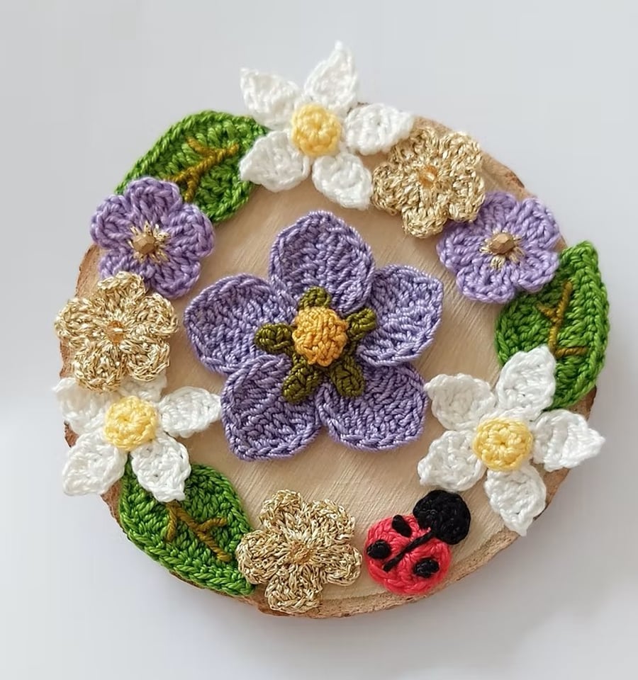 Purple Crochet Flower Set - Crafts- Sewing - Appliques