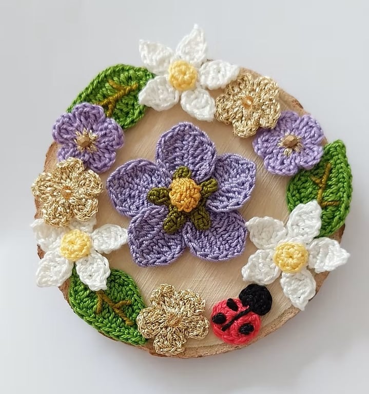 Purple Crochet Flower Set - Crafts- Sewing - Appliques