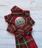 Wallace Red Modern and Black Tartan Ruffle Rosette Mini Brooch Pin - Image 4