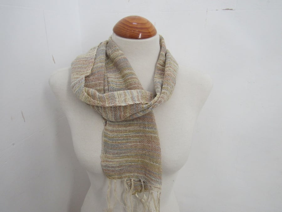Cream and Fawn Handwoven Silk Cotton Scarf