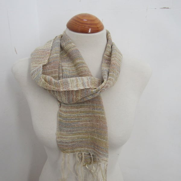 Cream and Fawn Handwoven Silk Cotton Scarf