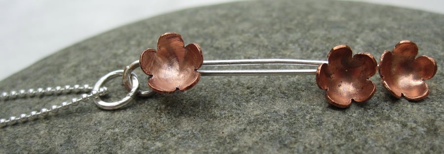 Teeny Little Flower Sterling Silver & Copper Necklace