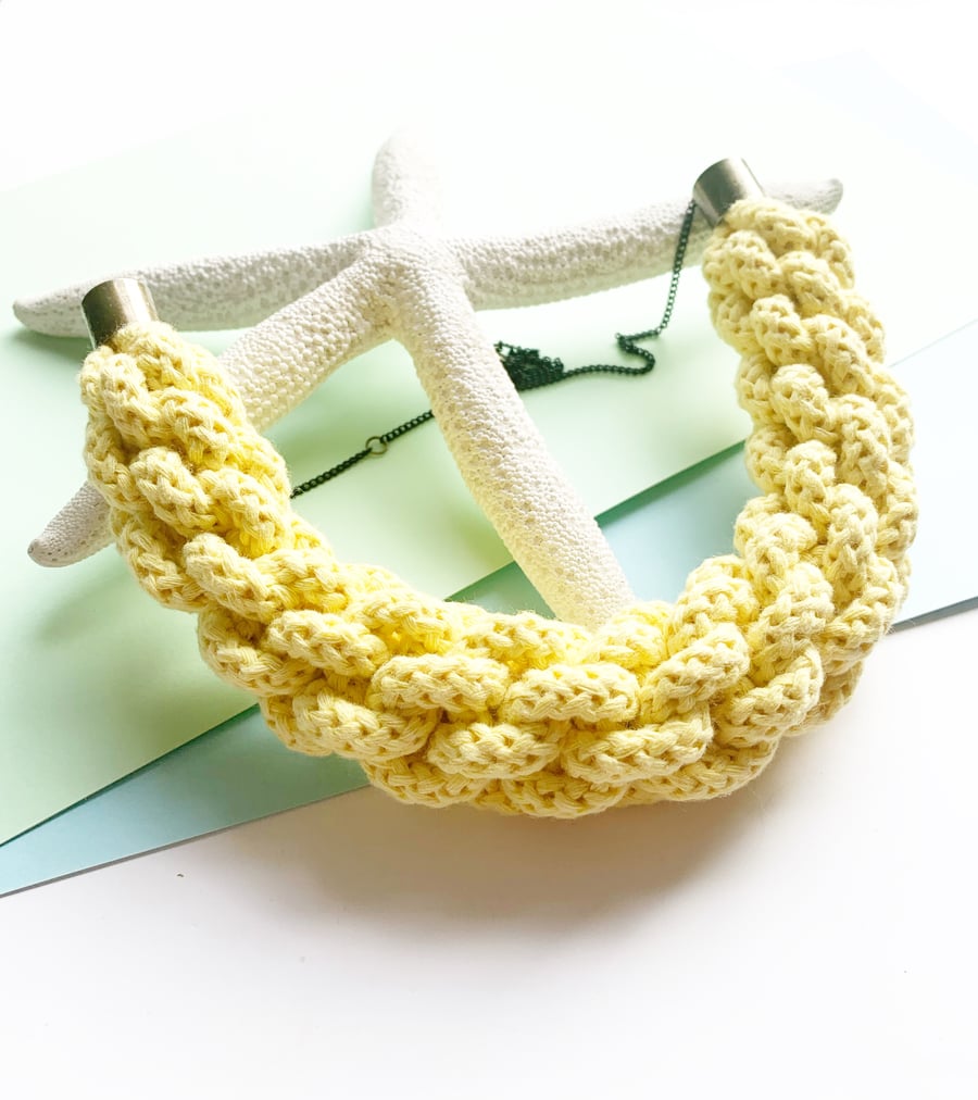 Chunky cotton rope macrame necklace in purple, Statement colourful necklace