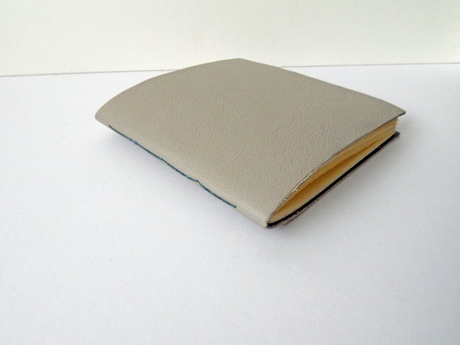 Grey Leather Notebook, lined with deep blue handmade lokta paper