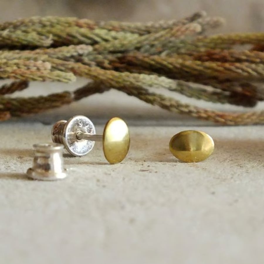 Minimalist brass & sliver stud earrings – small oval studs for everyday