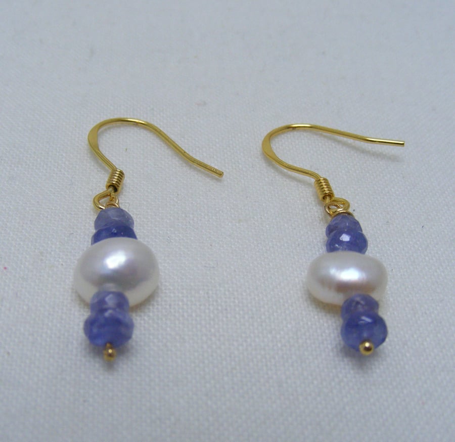 Freshwater Pearl and Tanzanite Gemstone Earrings
