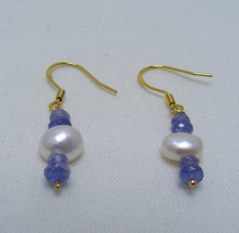 Freshwater Pearl and Tanzanite Gemstone Earrings