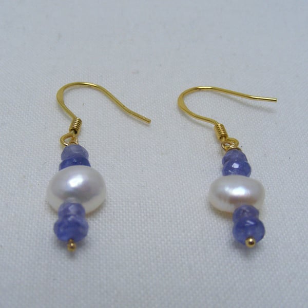 Freshwater Pearl and Tanzanite Gemstone Earrings