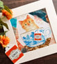 Mixed media cat artwork, ginger tabby collage, gift for cat lover