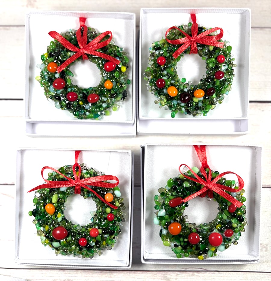 Gorgeous fused glass wreaths in gift box 