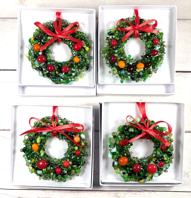 Gorgeous fused glass wreaths in gift box 