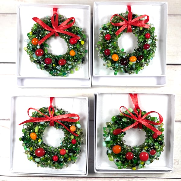 Gorgeous fused glass wreaths in gift box 