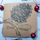 Pinecone Linocut Blank Christmas card