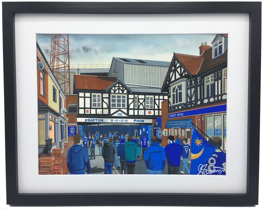 Portsmouth F.C, Fratton Park Stadium, High Quality Framed Football Art Print.