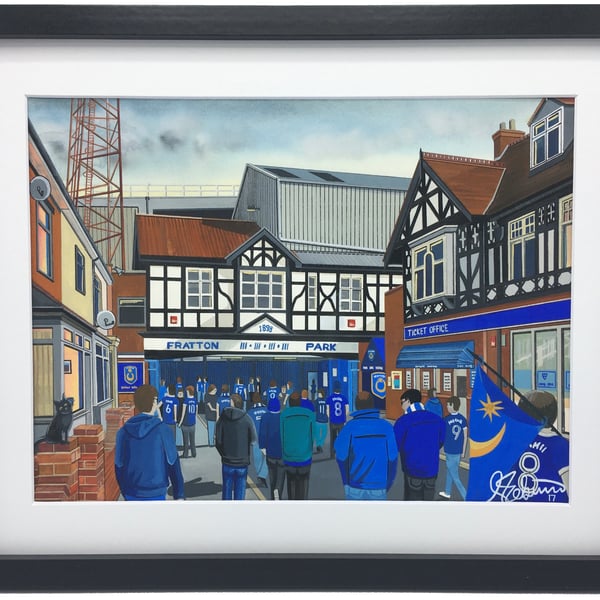Portsmouth F.C, Fratton Park Stadium, High Quality Framed Football Art Print.