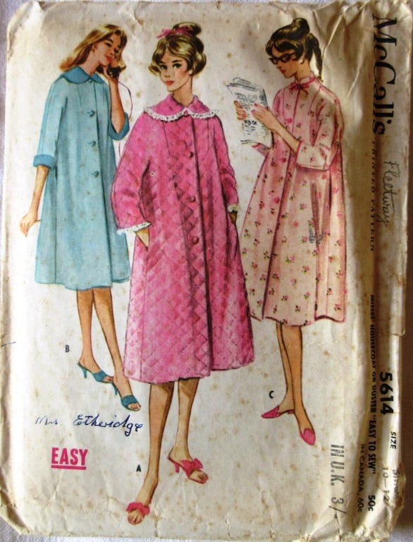 A vintage sewing pattern for a misses' housecoat or dressing gown in size small 