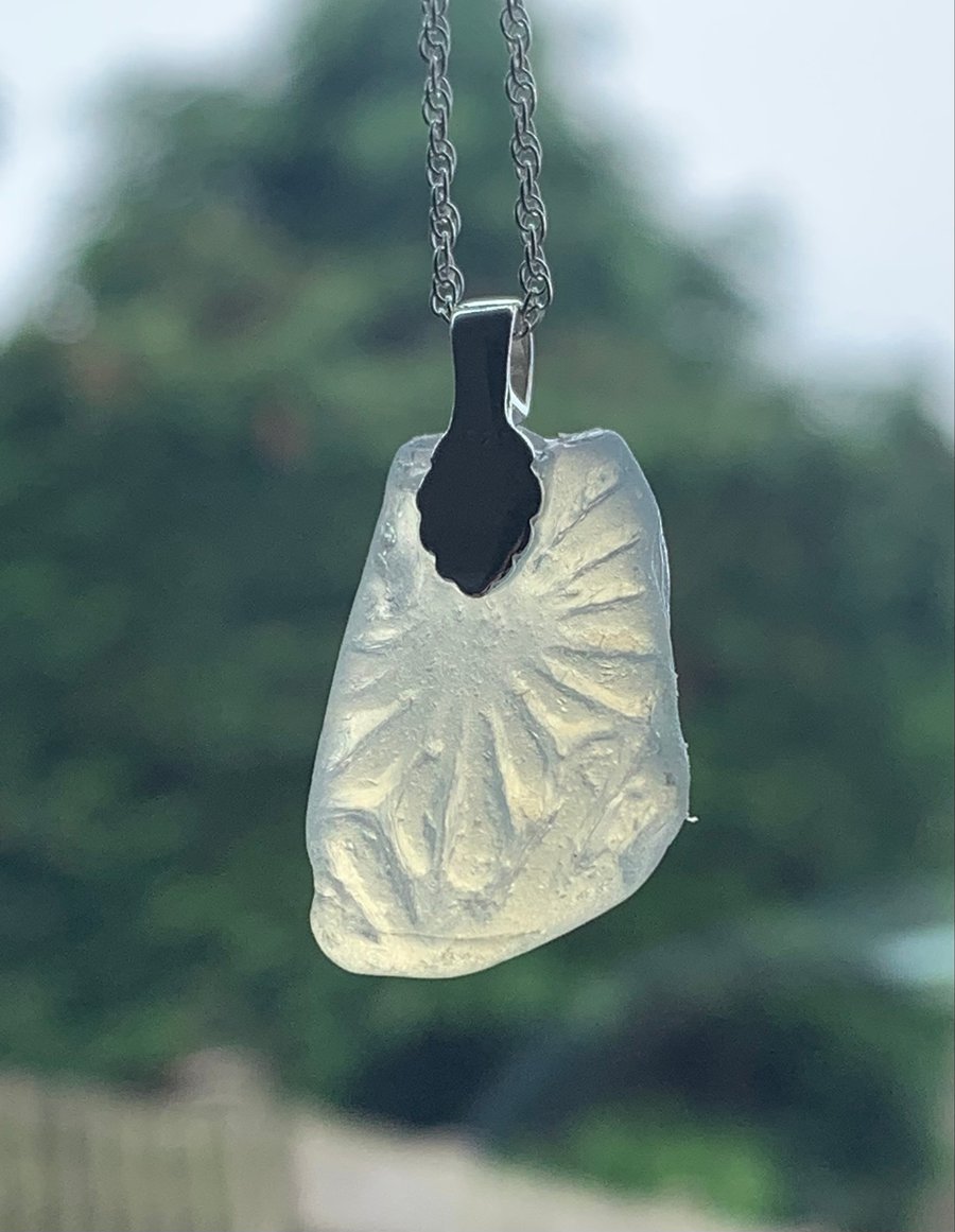 Sterling silver and opalescent seaglass pendant