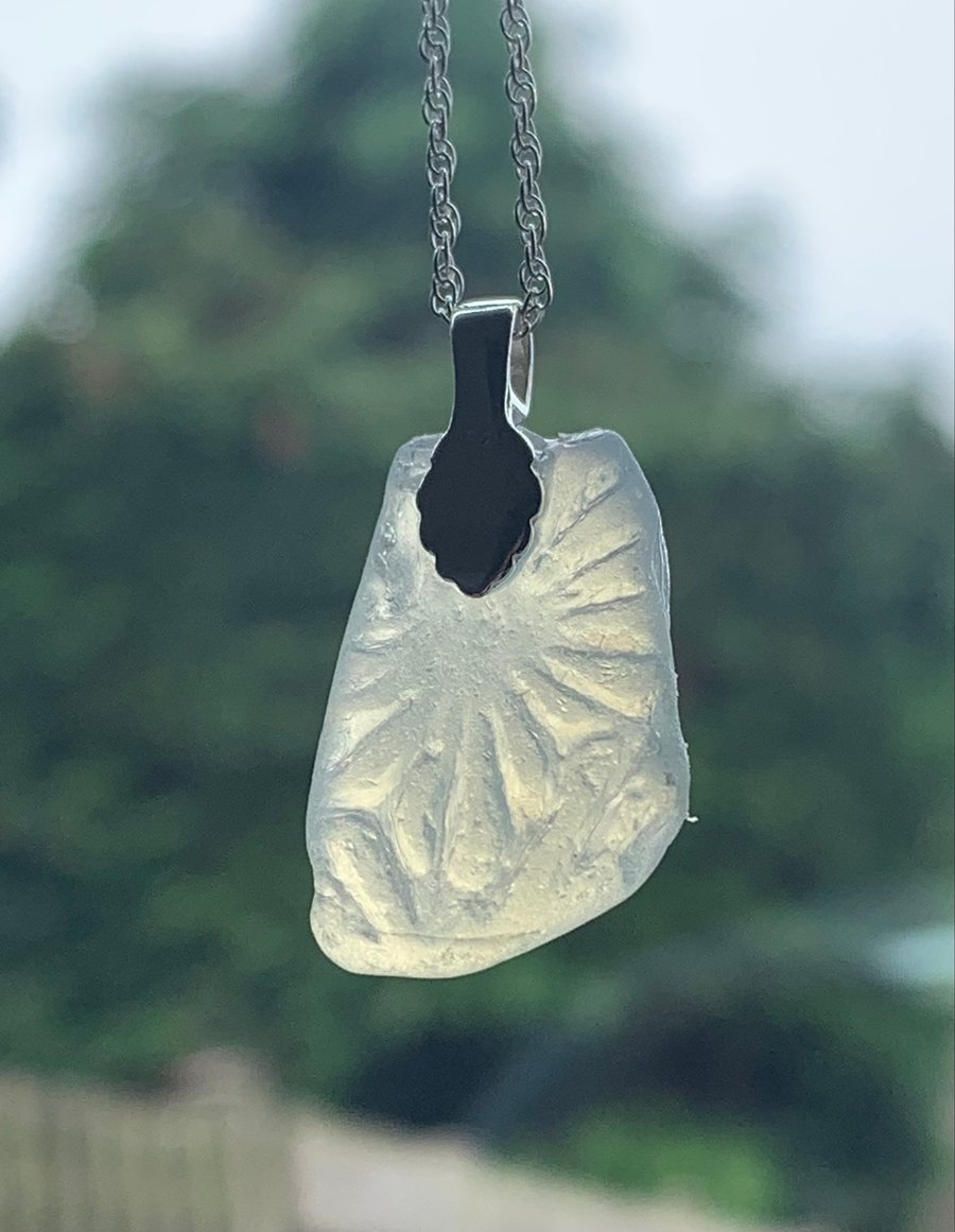 Sterling silver and opalescent seaglass pendant