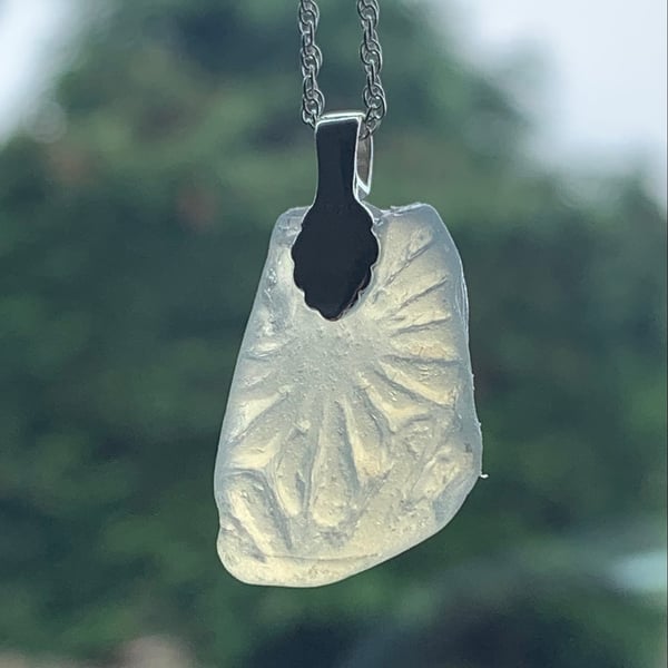 Sterling silver and opalescent seaglass pendant
