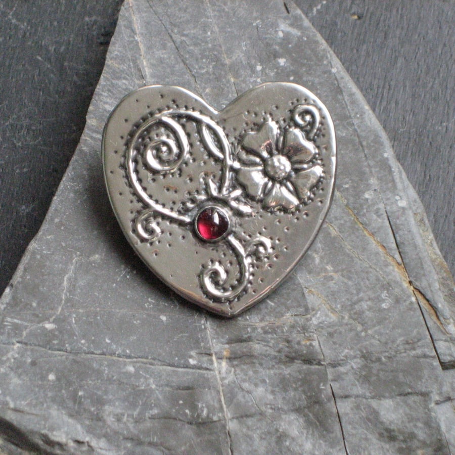 Strawberry Flower Heart Brooch