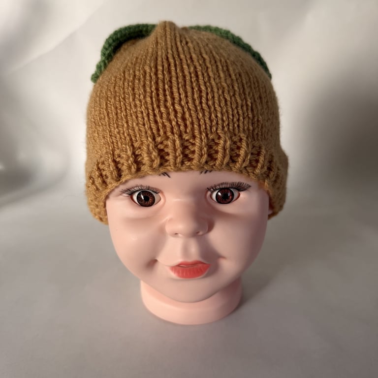 Children's Hand Knitted Hat with Leaves Decoration