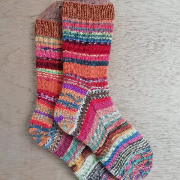 Socks, hand knitted, MULTICOLOURED, Medium, size 5-6
