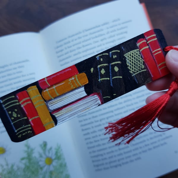 Hand painted wooden bookmarks red