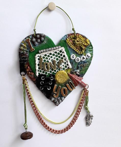 Mixed Media Football Themed I Love You  Hanging Heart