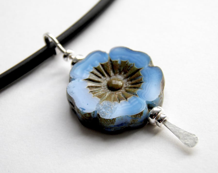 Sterling Silver Flower Necklace in Cornflower Blue