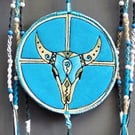 BEVM2502 - Buffalo Skull Totem Wallhanging- 12.5cm - Turquoise - Natural