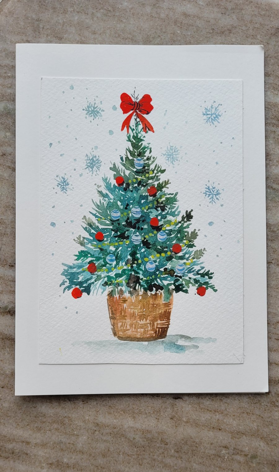 Original watercolor greeting card, Christmas tree, Unique, keepsake, handpainted