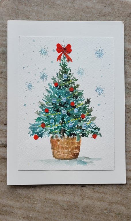 Original watercolor greeting card, Christmas tree, Unique, keepsake, handpainted