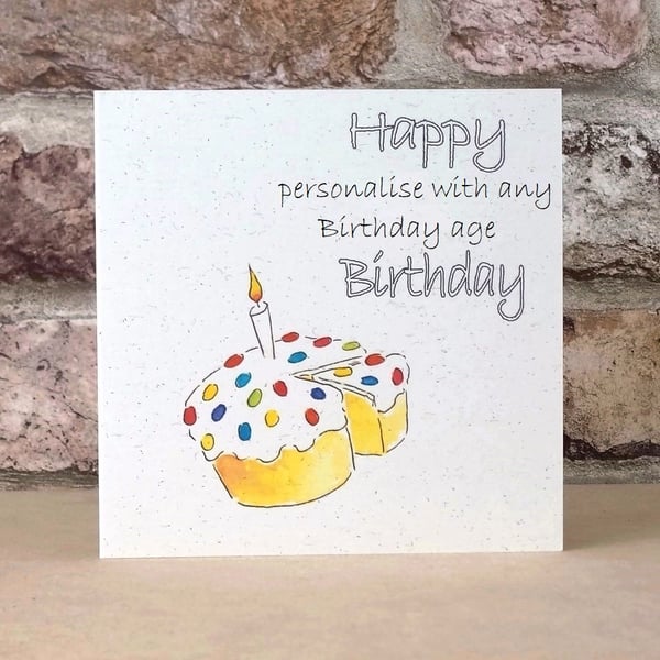 Birthday Card Cake - Personalised with any age  Eco Friendly