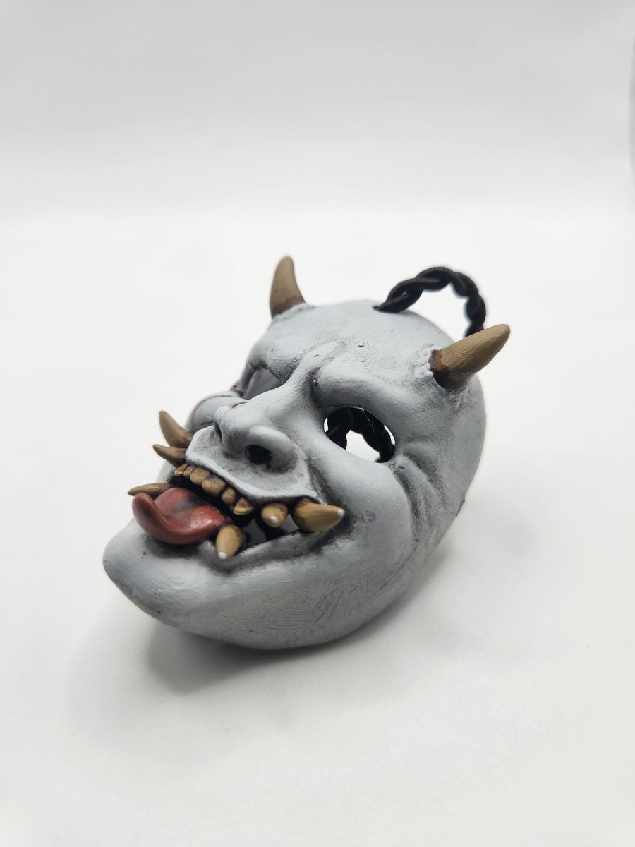 3D Printed Hand-Painted Samurai Demon Mask Rear View Mirror Charm