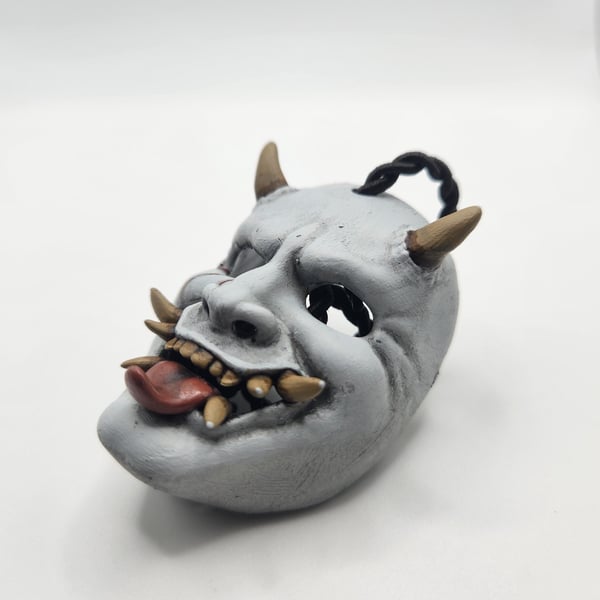 3D Printed Hand-Painted Samurai Demon Mask Rear View Mirror Charm