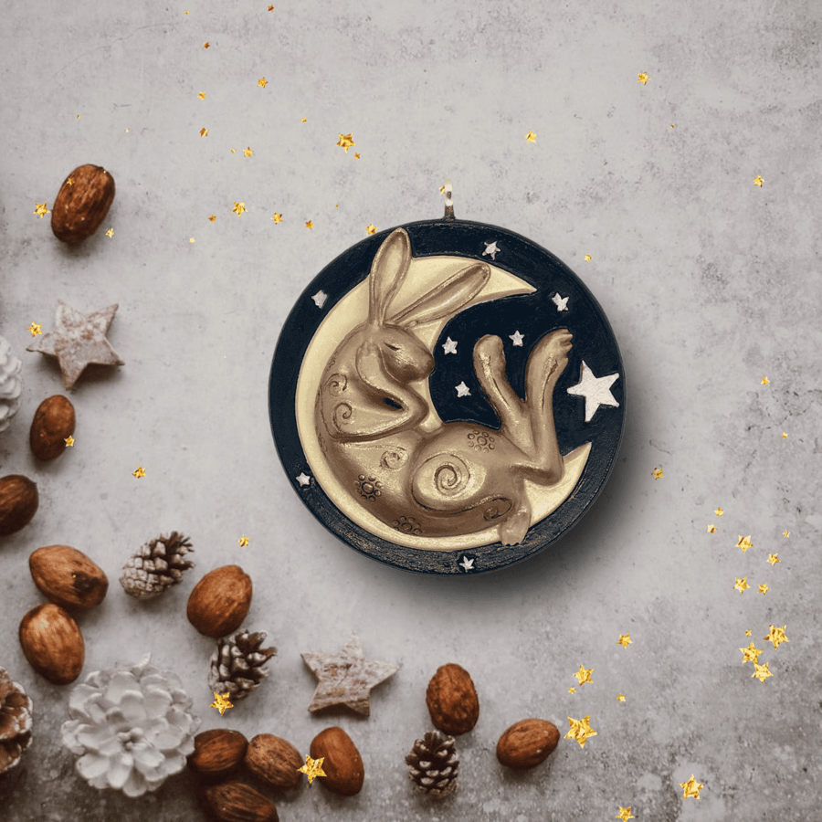 Brown Hare-in-the-Moon Hanging Decoration (2-sided)