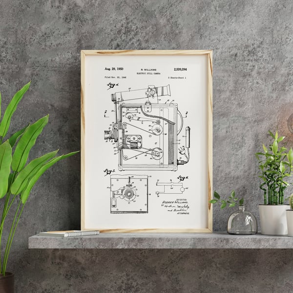 Electric still camera patent drawing print