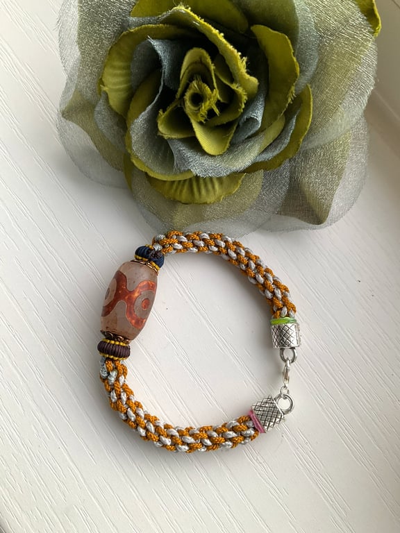 Handmade Chunky Men's Bracelet (wrist size 19cm) Natural Tibet Agate