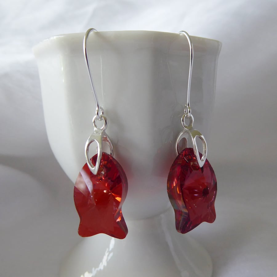 Sterling Silver and Swarovski Crystal Fish Earrings (with open bail)