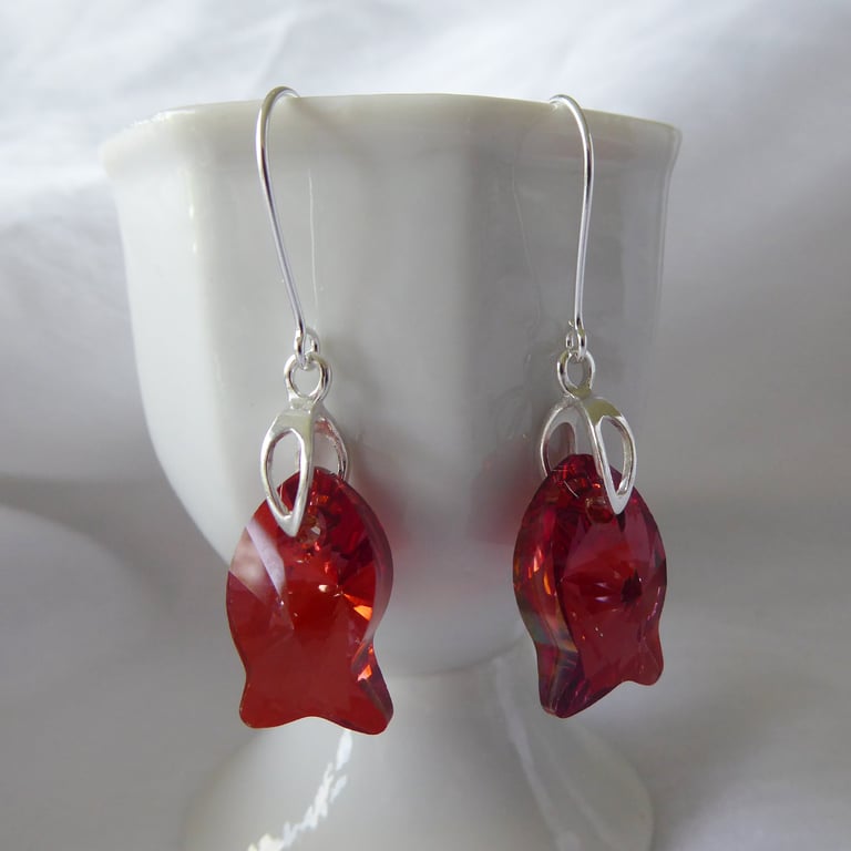 Sterling Silver and Swarovski Crystal Fish Earrings (with open bail)