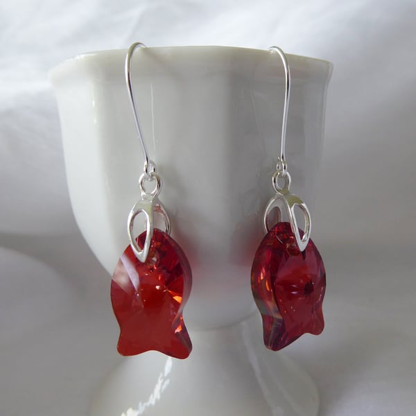 Sterling Silver and Swarovski Crystal Fish Earrings (with open bail)